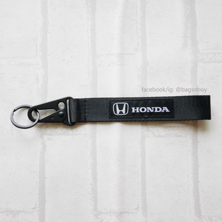 honda-h-พวงกุญแจผ้าอย่างหนา-ปักโลโก้สายยาว-20-ซม-ตะขอเกี่ยวหนา-รมดำอย่างดี