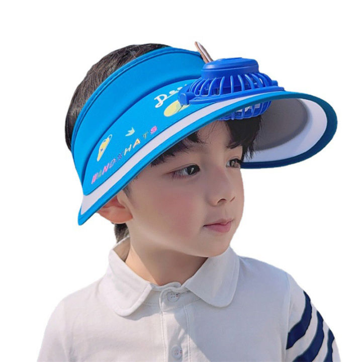 baolongxin-หมวกบังแดดปีกกว้างของเด็กหมวกบังแดดชาร์จได้พร้อมพัดลมการ์ตูนน่ารักหมวกไหมพรมถัก