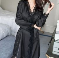 ชุดนอนสตรีผ้าไหมซาตินเซ็กซี่สำหรับผู้หญิง,ชุดนอนสตรีแบบชุดคลุมผู้หญิงผ้าคลุมอาบน้ำผู้หญิงเสื้อลูกไม้ผ้าซาติน1620