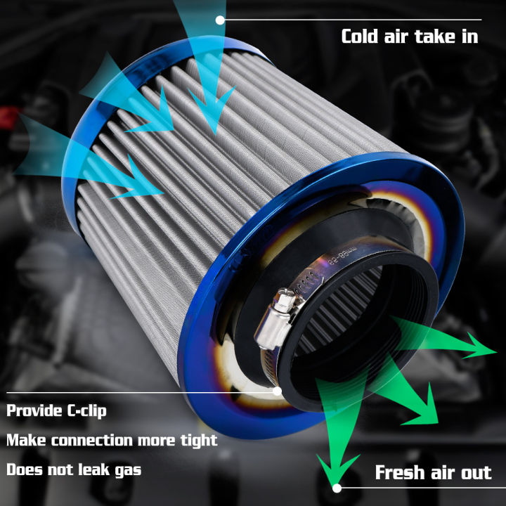 burnt-blue-neck-3-76mm-high-flow-cold-air-intake-air-filter-power-intake-air-inlet-system-หัวเห็ดเครื่องฟอกอากาศ-universal