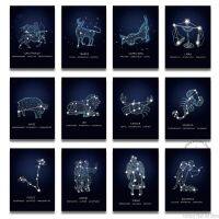 บทคัดย่อ Twelve Constellation สัตว์โปสเตอร์ดวงชะตาเนอสเซอรี่ Wall Art ผ้าใบพิมพ์ Zodiac โหราศาสตร์ป้ายภาพวาดตกแต่งบ้าน New