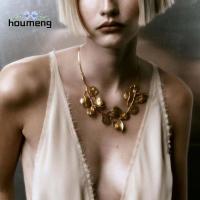 HOUMENG ต่างหูแบบพูดอัลลอยด์ขนาดใหญ่จี้รูปใบไม้สร้อยคอสีทองเครื่องประดับแฟชั่นอินเทรนด์ของขวัญเด็กสาวต่างหูห้อยสำหรับเด็กผู้หญิง