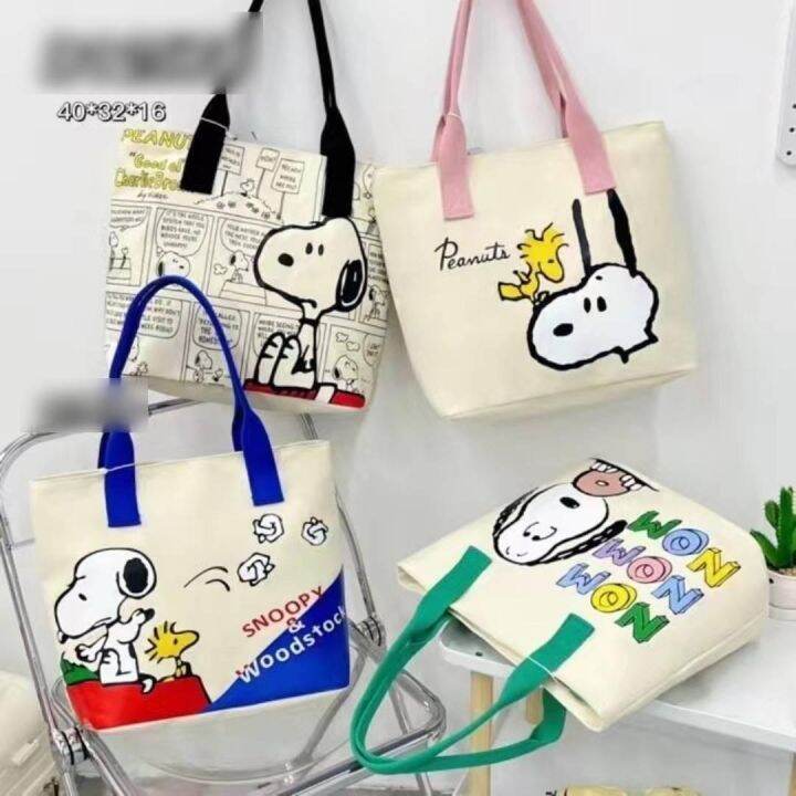 กระเป๋าใส่หนังสือนักเรียน-นักศึกษา-snoopy-peanuts-สะพายไหล่-ผ้าแคนวาส-หนา-อย่างดี-มีซิปปิด-ขนาด-40-32-16-cm-พร้อมส่งครบ-4-ลาย-ตามภาพ