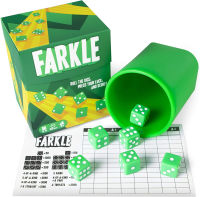 Brybelly Farkle - The Classic Family Dice Game | Set Includes Dice Cup, Set of 6 Green Dice, 25 Scorecards and Storage Box 1 Pack