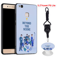 BTS เคสโทรศัพท์สำหรับ Huawei P9 Lite ซิลิคอนนุ่มกรณีที่มีรูปแบบเดียวกันแหวนและเชือก