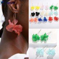 FEECE สง่างาม เครื่องประดับ Long Drop แฮนด์เมด Petal Dangle Stud ตะขอ ต่างหูดอกไม้ เรซิน