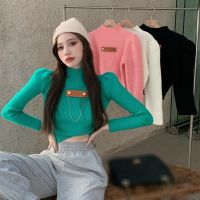 ✓❅☁ Comeandbuy-Girls Tops Long-Sleeved T-Shirts Bottoming Shirts Short Turtleneck Puff Sleeve Knitwear Women Autumn Winter Slim-Fit Slim