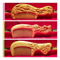 ❧❍ Authentic Thuja Double-sided Carved Wooden Comb Hand Polished Gift Collection Health Hair Comb Handicraft with Gift Box