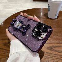 【Plated solid color bracket case Glitter paper/Dark Purple】เคส compatible for iPhone 7 8 plus x xr xs max 11 12 13 14 Pro Max case soft case