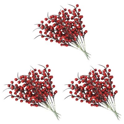 60PCS Artificial Red Berries Fake Flowers Fruits Berry Stems Crafts Floral Bouquet for Wedding Christmas Tree Decoration