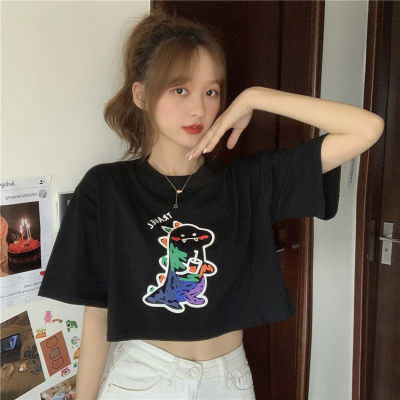 Women Korean Harajuku Dinosaur Printed Short Sleeve T Shirt Top
