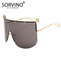 SORVINO Vintage Shades For Women Men Oversized Shield Sunglasses Luxury nd Designer Big Rimless Visor Mirror Sun Glasses P330