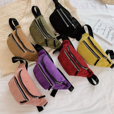 Retro Corduroy Waist Bag Designer Zipper Chest Bag Sport Travel Girl Waist Belt Bag Fashion Phone Waist Pack for Women Waist Bag Running Belt