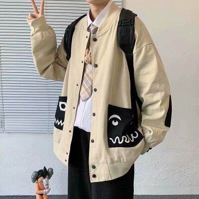 CODTheresa Finger [m-5xl] Japanese ins contrast pocket jacket mens large loose casual Baseball Jacket trendy autumn work coat