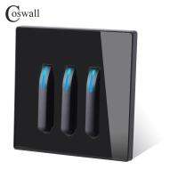 COSWALL 1/2/3/4 Gang 2 Way Piano Key Design On / Off Passage Wall Light Switch Switched Stair Switch LED Indicator Glass Panel