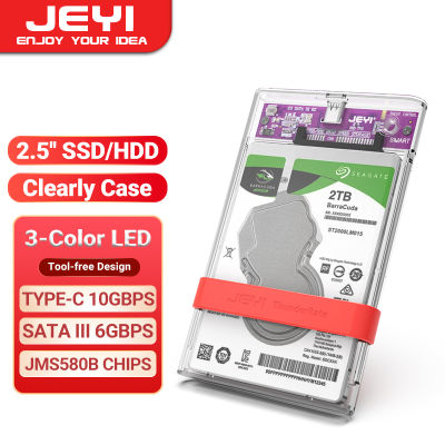 JEYI 2.5 "กล่องใส่ฮาร์ดดิสก์อย่างชัดเจนเคส USB 10Gbps ถึง SATA Iii/i/i กล่องฮาร์ดดิสก์ภายนอกสำหรับ9.5/7Mm ฮาร์ดดิสก์ SSD รองรับ UASP