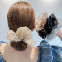 แฟชั่น Scrunchies ลำไส้ใหญ่ขนาดใหญ่ยางรัดผมซุปเปอร์นางฟ้าขนาดใหญ่สุทธิเส้นด้าย Organza ผมเชือกผูกผม