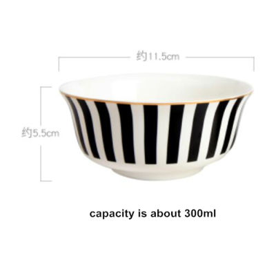 Geometric Black and White Bowl European Ceramic Bowl Household Ceramic Tableware Weekend Table and Cutlery