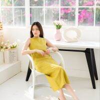 SUUBE Peony Dress-Lemon(เหลืองมะนาว) เดรสยาวแขนกุด ผ้าลินินแท้ ทรงเอ มีซับในและกระเป๋าข้าง เดรสเรียบๆ ทรงใส่ง่าย สบายๆ