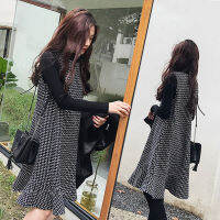 9199 2018 new Spring Maternity Wear medium and long Lattice vest dress two sets of fishtail skirt