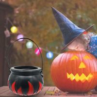 ⊙◎ 1 Set Halloween Mist Maker Intelligent Control Lights Effect Plastic Halloween Mist Maker Fogger with Witch Cauldron for Home