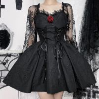 ❁┋ Lolita Rose Princess Dress Vintage Jacquard Black Lace Dress Sweet Spicy Strap Waisted Slim-fit Tutu Dress