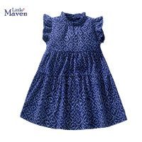 Little Maven 2023 Girl Beach Dresses Blue Colors Little Feet Print Summer Girl Dresses Kids Party Dress Childrens Summer Dress