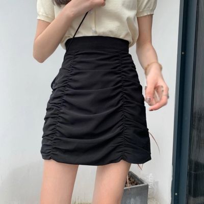 【CC】▫✈✿  Pleated Waist Short Skirt Color Thin Kong Flavor Hip Female
