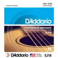 DAddario® สายกีตาร์โปร่ง เบอร์ 12 แบบ Phosphor Bronze ของแท้ 100% รุ่น EJ16 (Light, 12-53) ** Made in USA **