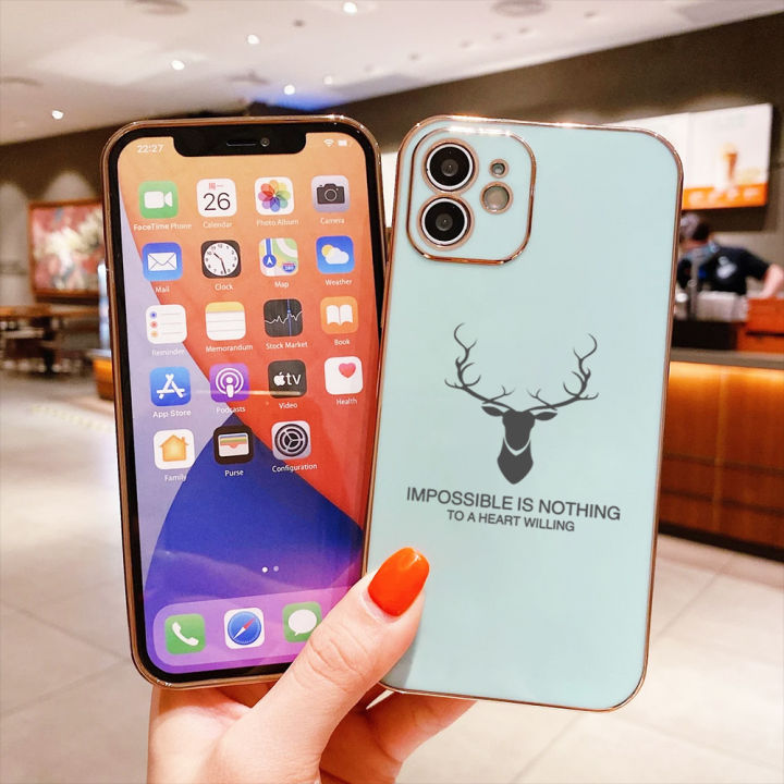 serpens-สำหรับ-oppo-a59-f1s-ฟรีสายคล้องการ์ตูน-elk-deer-ที่ใช้ตกแต่งภายนอกกวางเรนเดียร์ขอบสี่เหลี่ยมชุบเคสโทรศัพท์ชุบหรูหราเคสโทรศัพท์นิ่ม