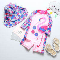 Children Girls Swimsuits Lovely Water Play Children Sunscreen Diving Beahwear with Cap Girl Sunscreen Clothes Swimwear