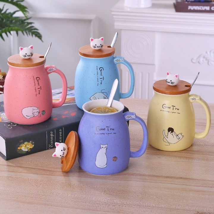 แก้วกาแฟ-แก้วเซรามิค-แก้วแมว-แก้วกาแฟ-แก้วมัค-ฟรีช้อนและฝาปิด-รูปแมว-แก้วมัค-แก้วน้ำ-420-ml-ลายแมว-น่ารัก-สุดคิ้วท์