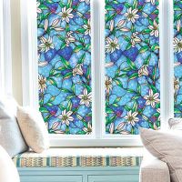 Privacy Window Film Stained Glass Non-Adhesive Frosted Static Cling Sticker for UV Blocking