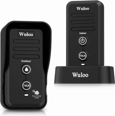 Wireless Intercom Doorbells for Home Classroom, Wuloo Waterproof Electronic Doorbell Chime with 2640 Feet Range 3 Volume Levels Rechargeable Battery (1&amp;1-Black)