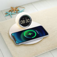 Fashion2023Multifunctional Wireless Charger Stand นาฬิกาปลุกลำโพง APP RGB Light Fast Charging Station สำหรับ X 14 13 12 11 Samsung