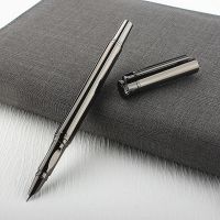 ♛ Metal Gray Steel Fountain Pen with 0.38mm Extra Fine Nib Inks Pen Luxury Metal Finance Pens Office School Supplies