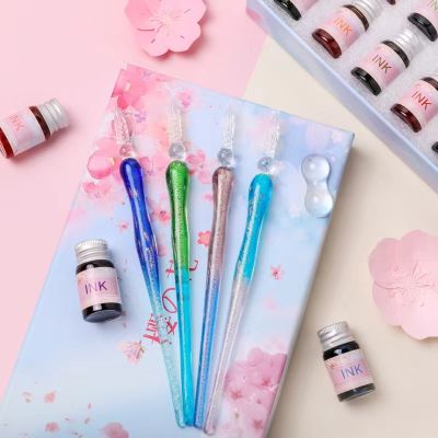 Bv&Bv (พร้อมส่งในไทย🇹🇭) A706 Glass Pen ปากกาหมึกแก้วคริสตัล ปากกาแก้วแบบจุ่มสำหรับเขียน ชุดปากกาหมึกซึม