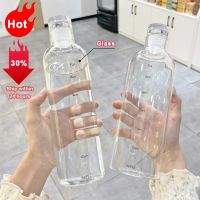 750ml Large Capacity Glass Water Bottle With Time Marker Cover For Water Drink Transparent Milk Juice Simple Cup Birthday Gift