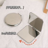 【BEIBEI】 Ins Style Stainless Steel 2-Sided Makeup Mirror Normal Mirror 2x Magnifying Mirror Flip Small Mirror Portable Hand-held Vanity Mirror