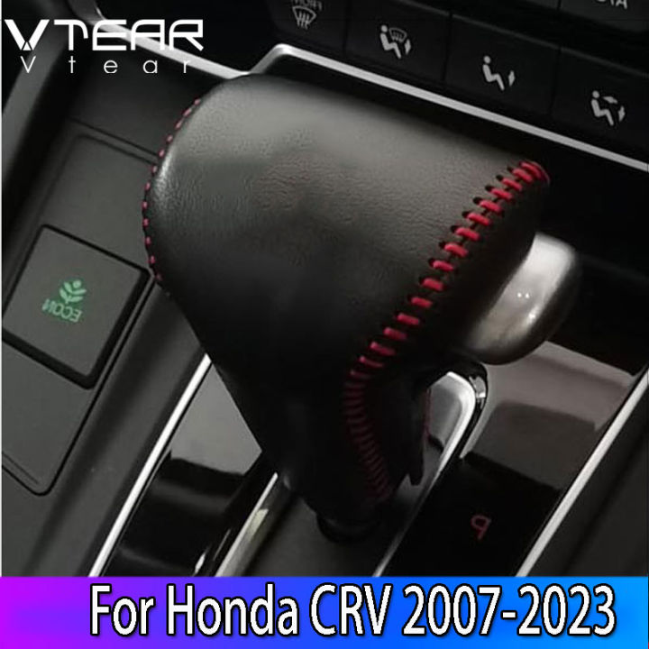 vtear-สำหรับ-honda-crv-cr-v-2007-2023ที่ปุ่มหนังแท้สีดำชุดเกียร์เบาะเคสติดกับแผ่นรอง-hiasan-interior