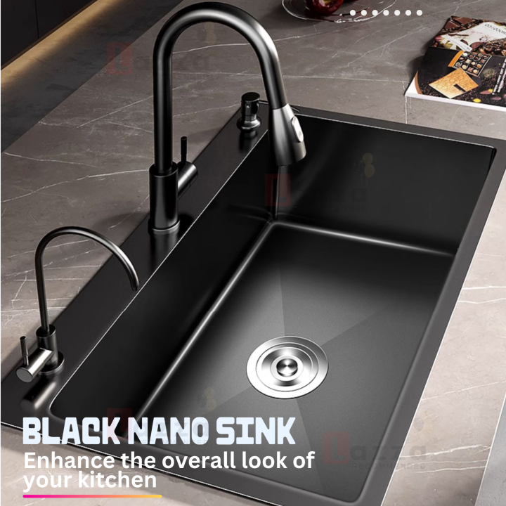 Handmade 304 Stainless Steel Black Nano Kitchen Sink Topmount