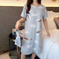 แขนสั้น nightdress กลางยาวชุดนอนสตรีฤดูร้อนสไตล์เกาหลีสุภาพสตรีฤดูร้อนสวมใส่นักเรียนน่ารักขนาดใหญ่สามารถสวมใส่ด้านนอก