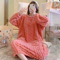 Plus Size Long Sleeve Thick Warm Flannel Long Dress Nightgown for Women 2021 Winter Coral Velvet Sleepwear Night Gown Nightdress