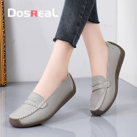 top●DOSREAL White Flats Shoes for Women On SALE Korean Style Leather office Ladies Loafers Casual Slip On Fashion Comfort Women Shoes