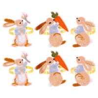 6 Pieces Easter Napkin Rings Bunny Napkin Buckle Embroidered Rabbit Metal Napkin Holders for Easter Home Kitchen Decor