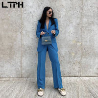 LTPH office wear women single button cardigan blazer two piece set business casual high waist pants suits 2021 winter new