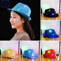 HAHFD Unisex เปิดไฟ ปาร์ตี้เต้นรำแต่งตัว หมวกแจ๊ส เลื่อม Led Fedora Trilby หมวกปานามา