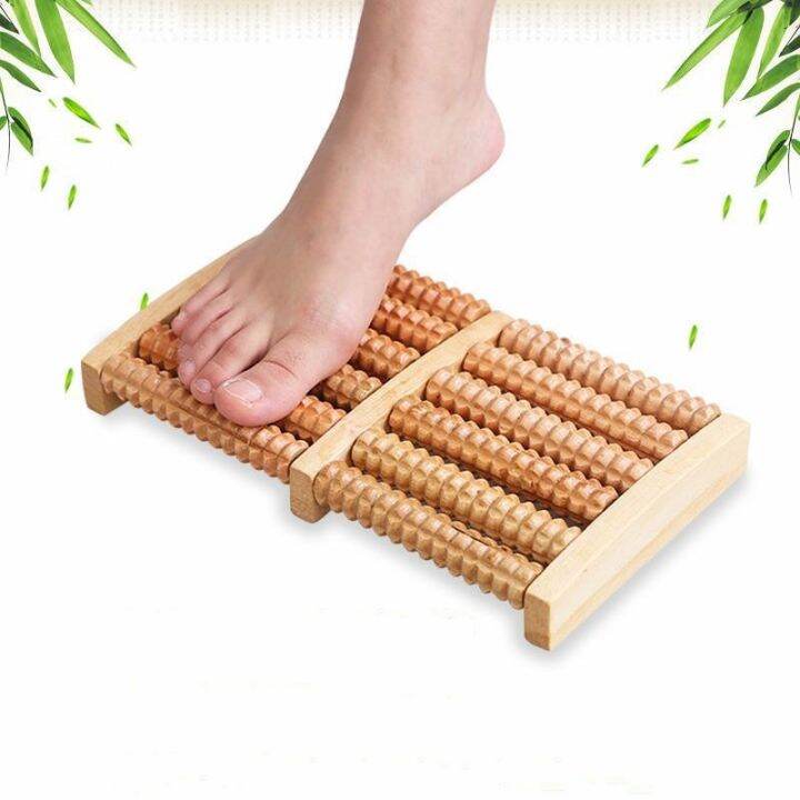 6 Row Newly Dual Wooden Foot Massager Roller Relieves Plantar Fasciitis