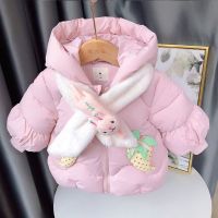 Baby Cartoon Big Fur Collar Jackets for Girls Boy Cotton Padded Velvet Warm Hooded Coats Children Clothes Infant Thin Outerwear