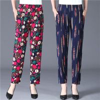 Plus Size XL-5XL Womens Elastic Waist Casual Pants Vintage Floral Printed Female Trousers